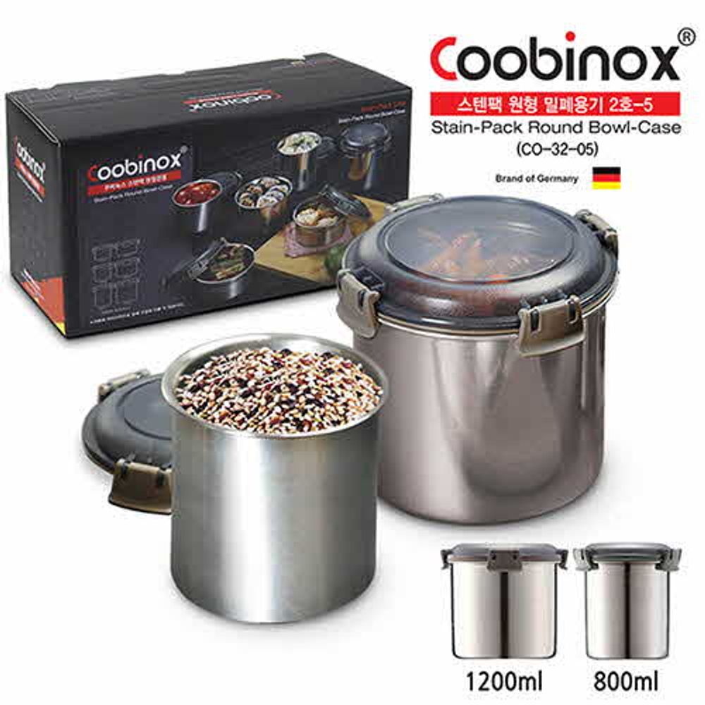 Coobinox® Airtight Stainless Steel Food Container Set (CO-32-05) - SUS 304 Multi-Diameter Set (800ml & 1,200ml)
